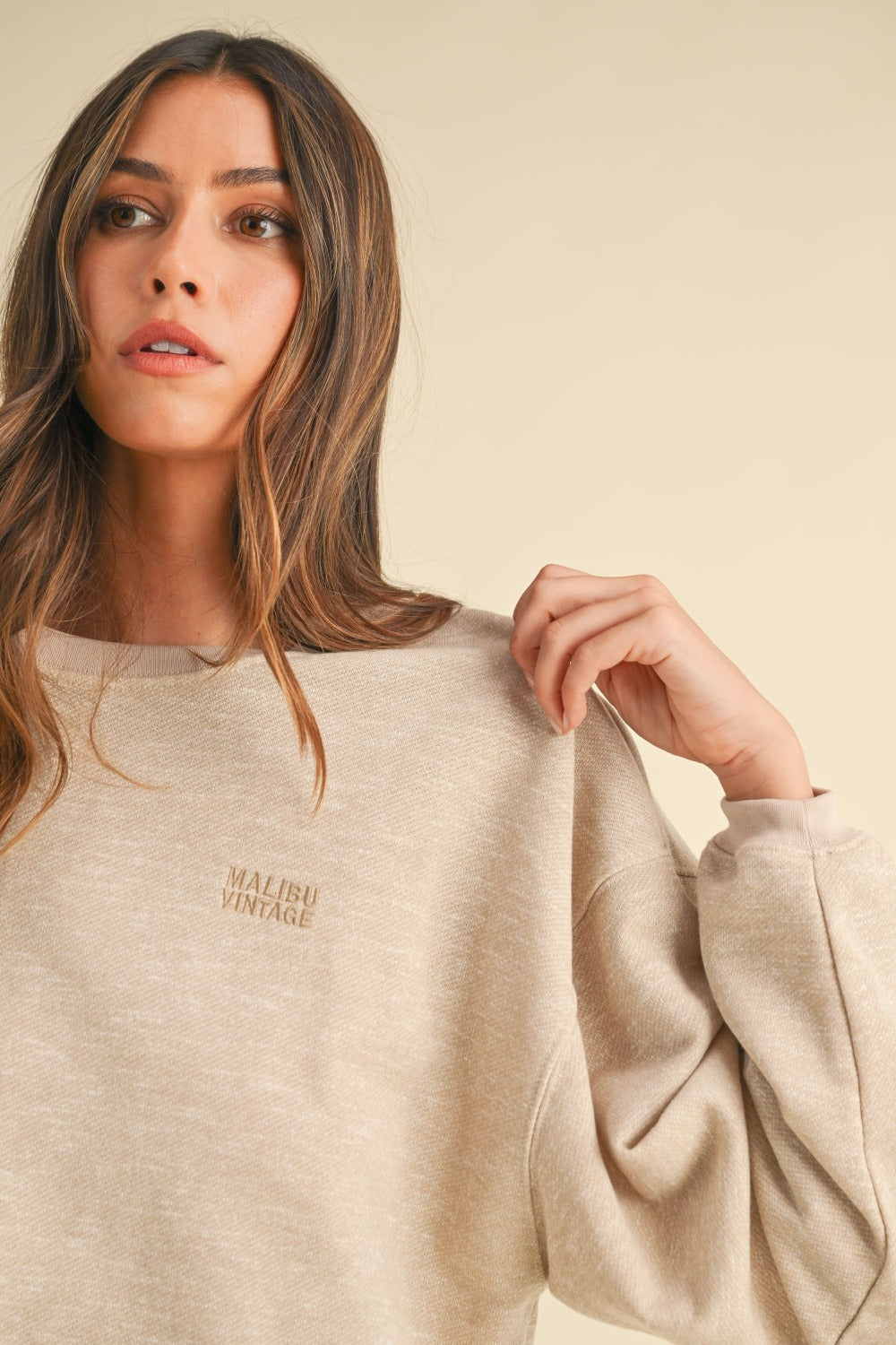 Riley Round Neck Letter Embroidery Crop Sweatshirt
