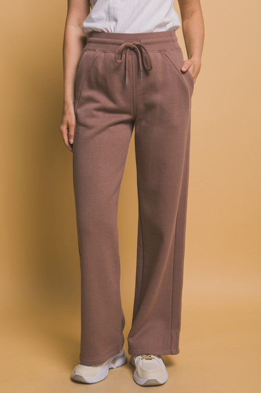 Drawstring Wide Leg Sweatpants with Pockets