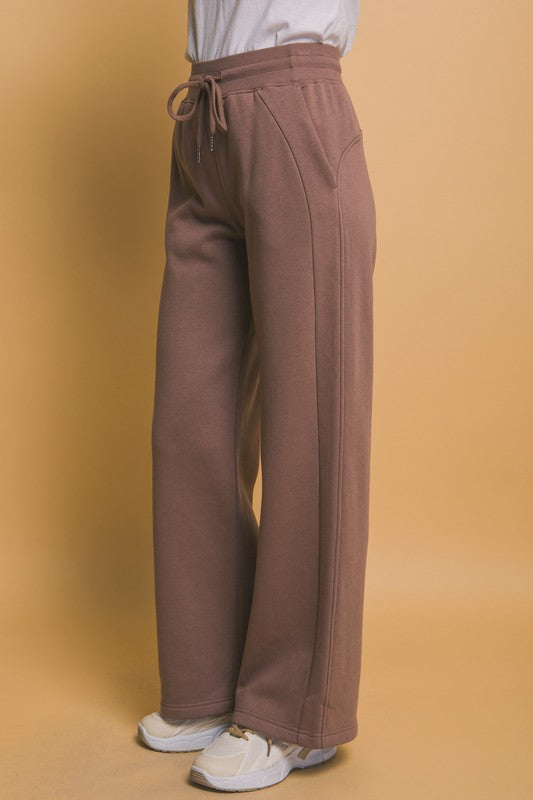 Drawstring Wide Leg Sweatpants with Pockets