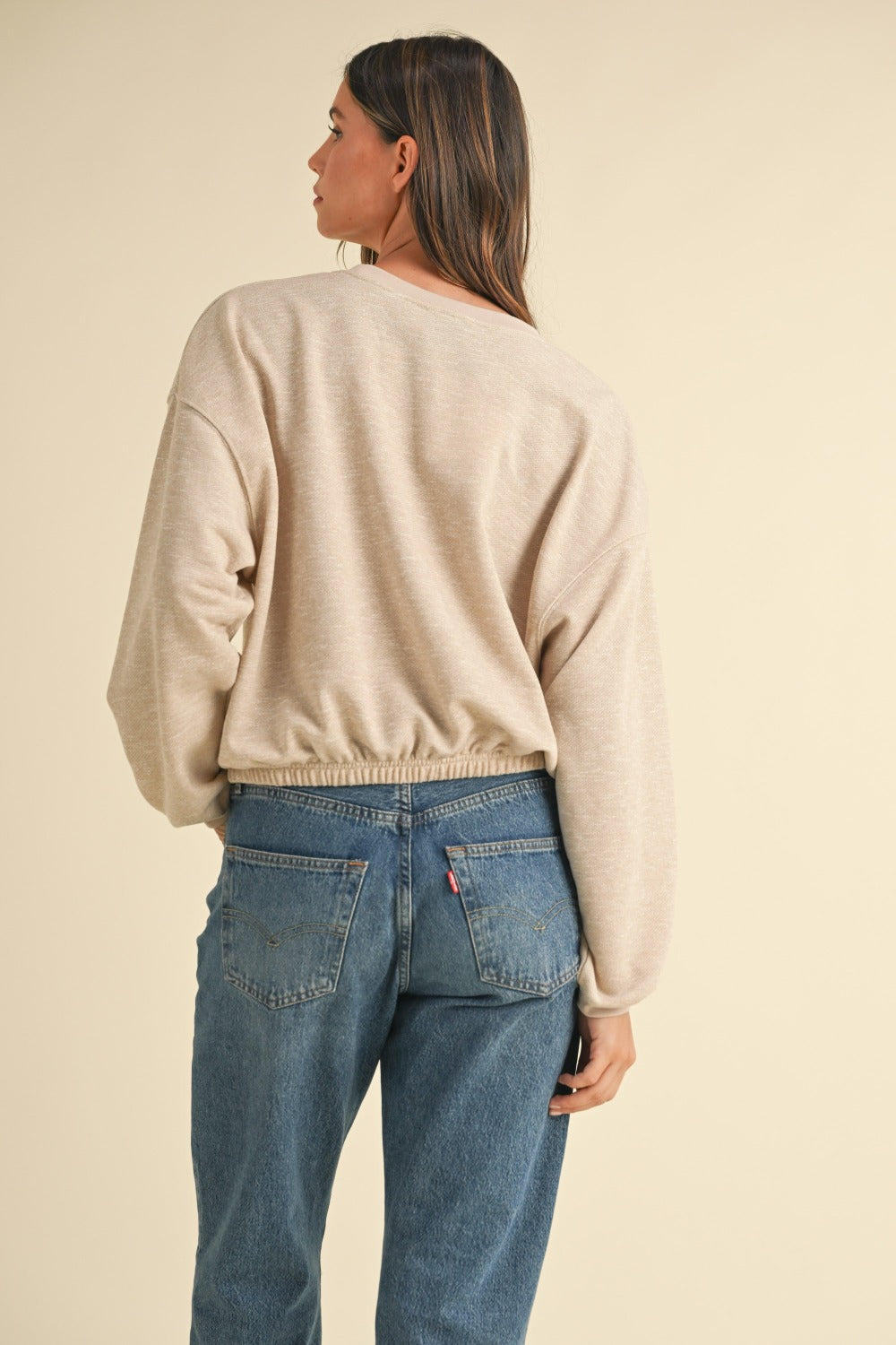 Riley Round Neck Letter Embroidery Crop Sweatshirt