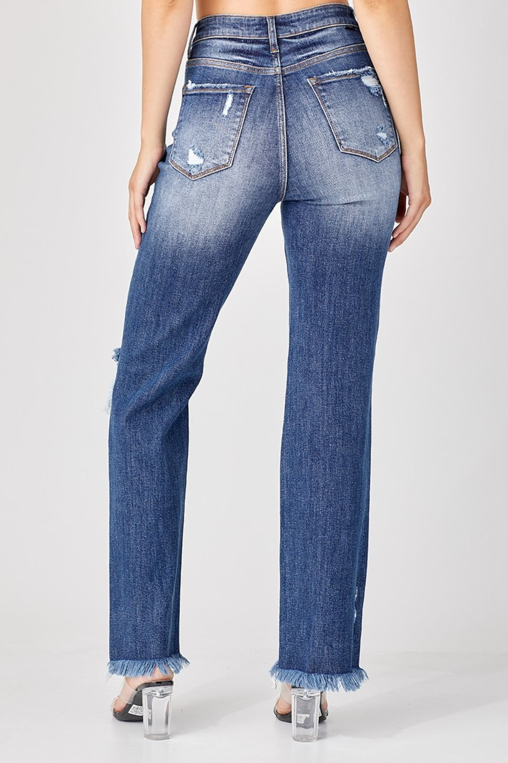 Ashley Risen Full Size Raw Hem Distressed Straight Jeans