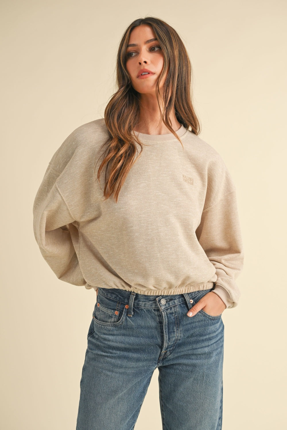 Riley Round Neck Letter Embroidery Crop Sweatshirt