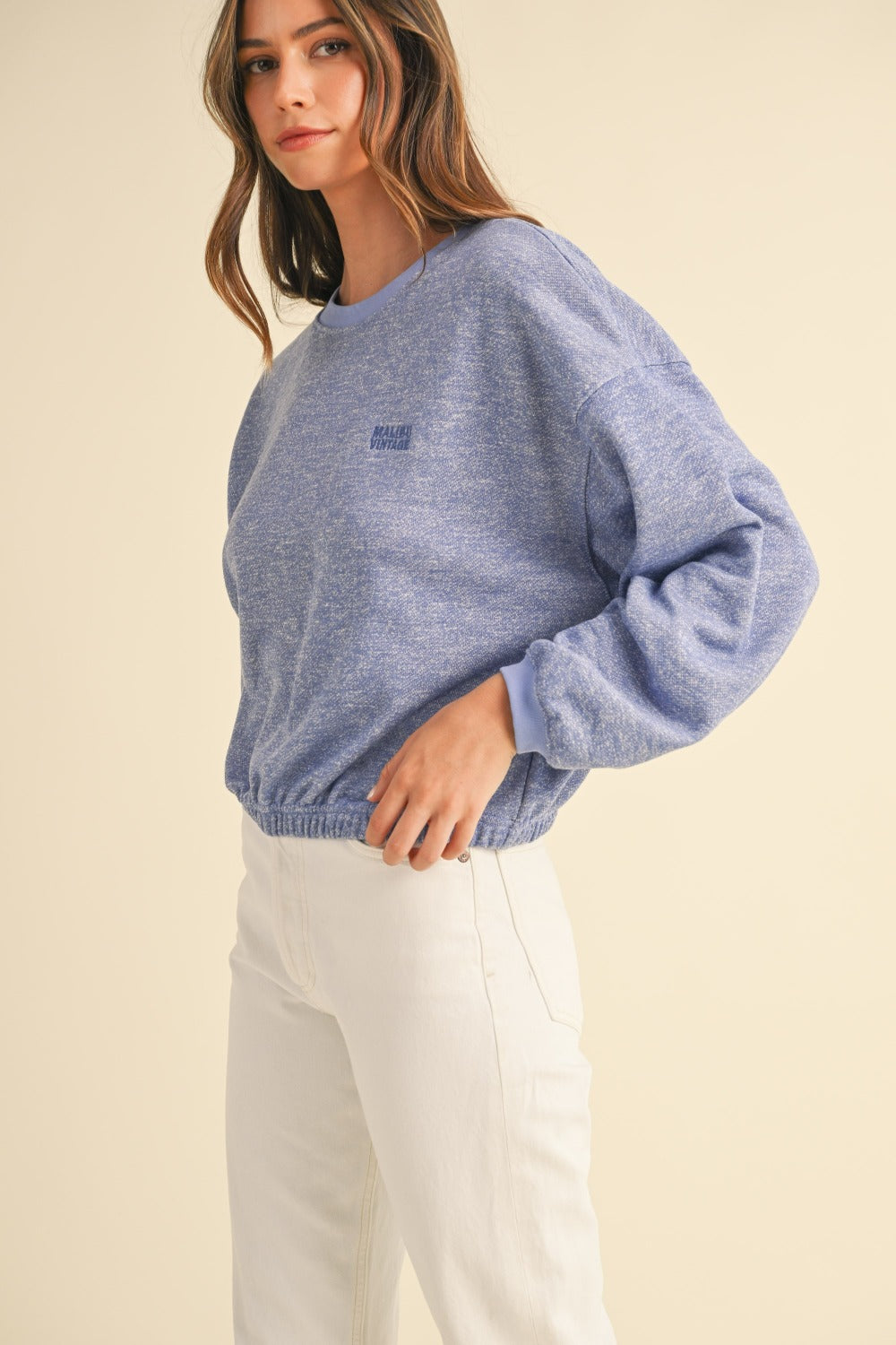 Riley Round Neck Letter Embroidery Crop Sweatshirt