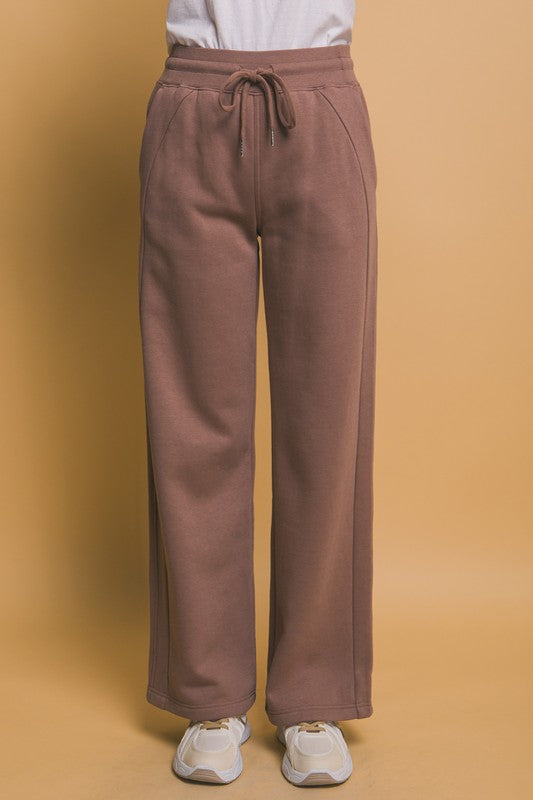 Drawstring Wide Leg Sweatpants with Pockets