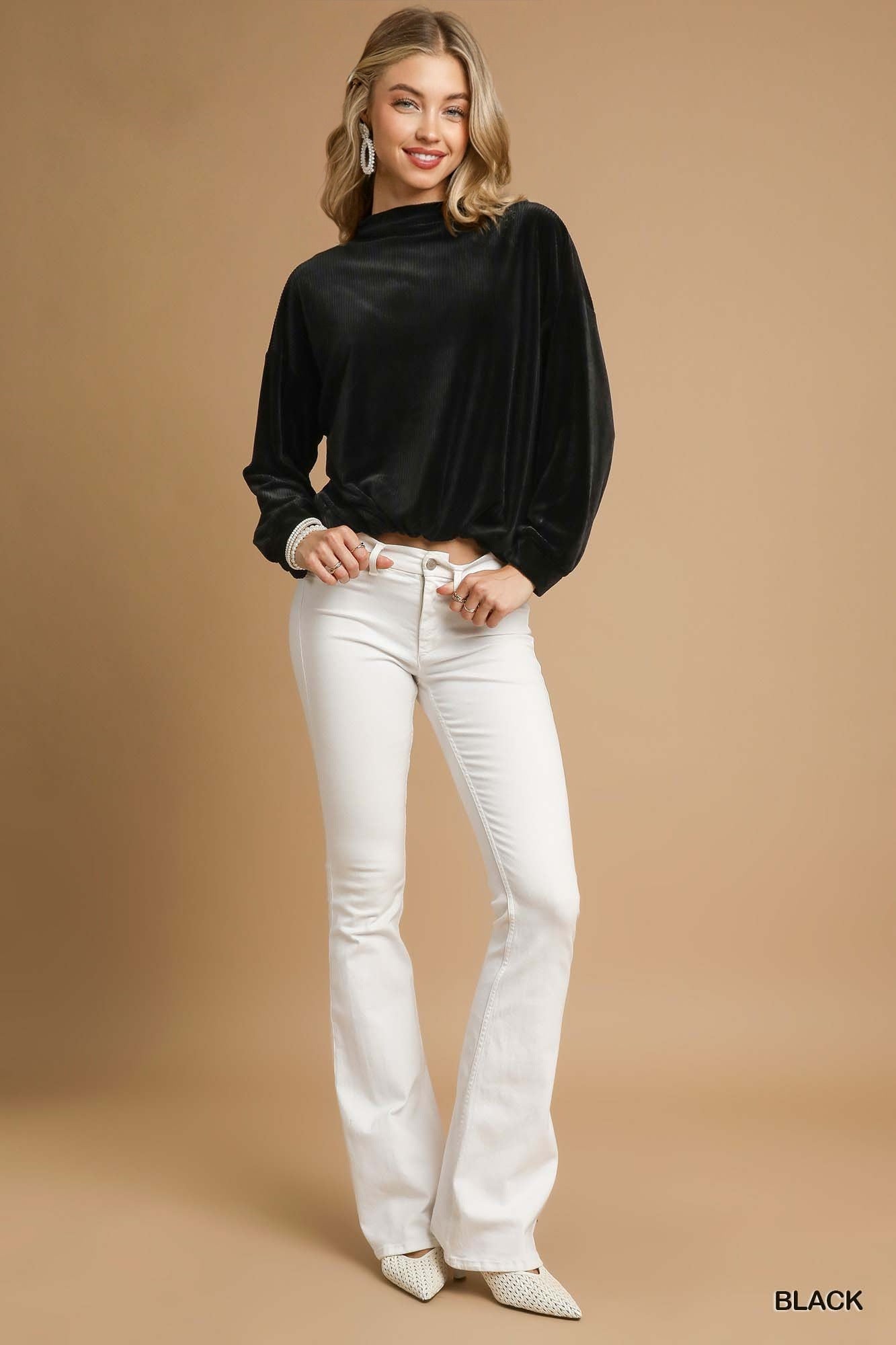Dark Ribbed Drawstring Hem Knit Top