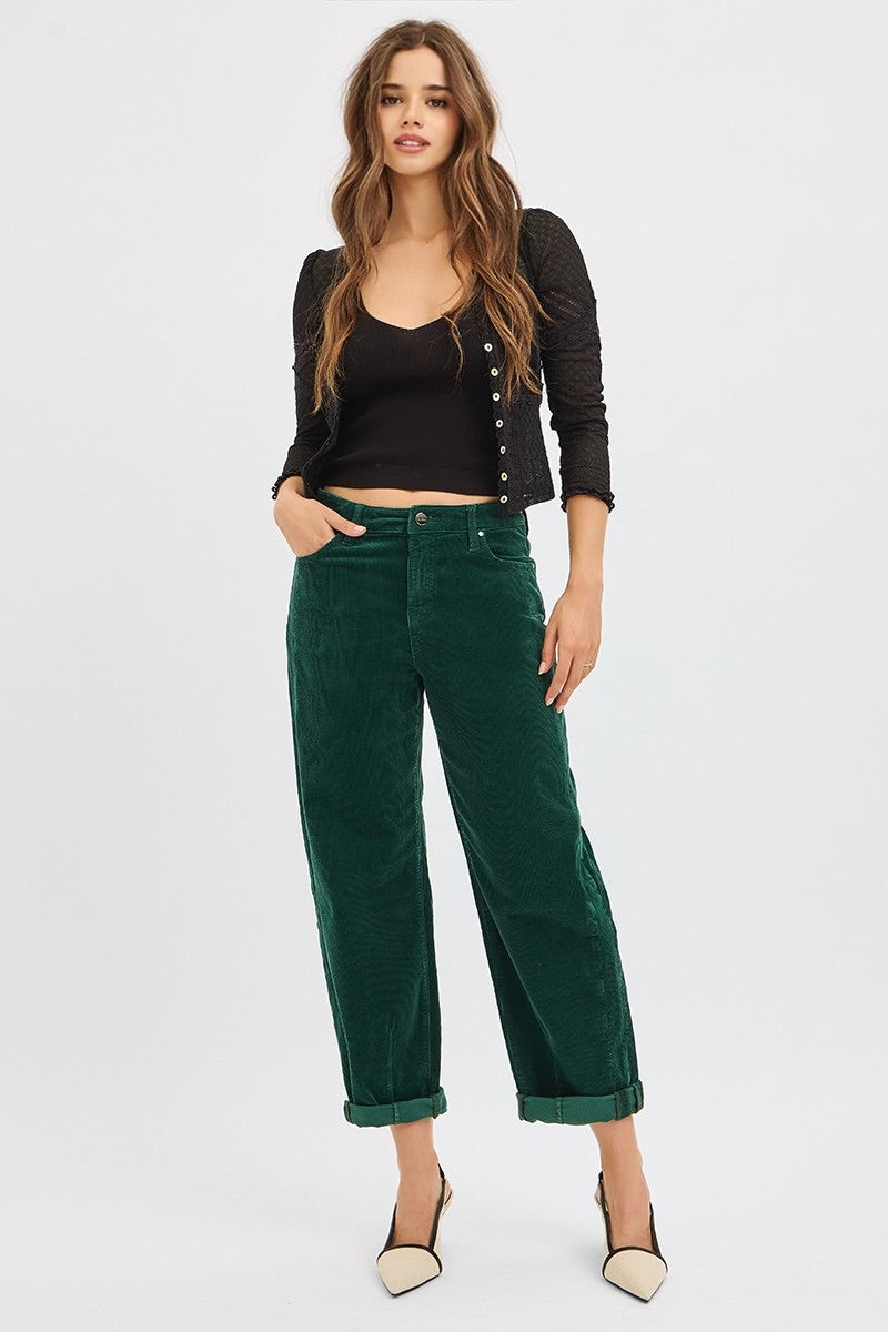 Terry—RISEN High Rise Crop Barrel Cordurory Pants