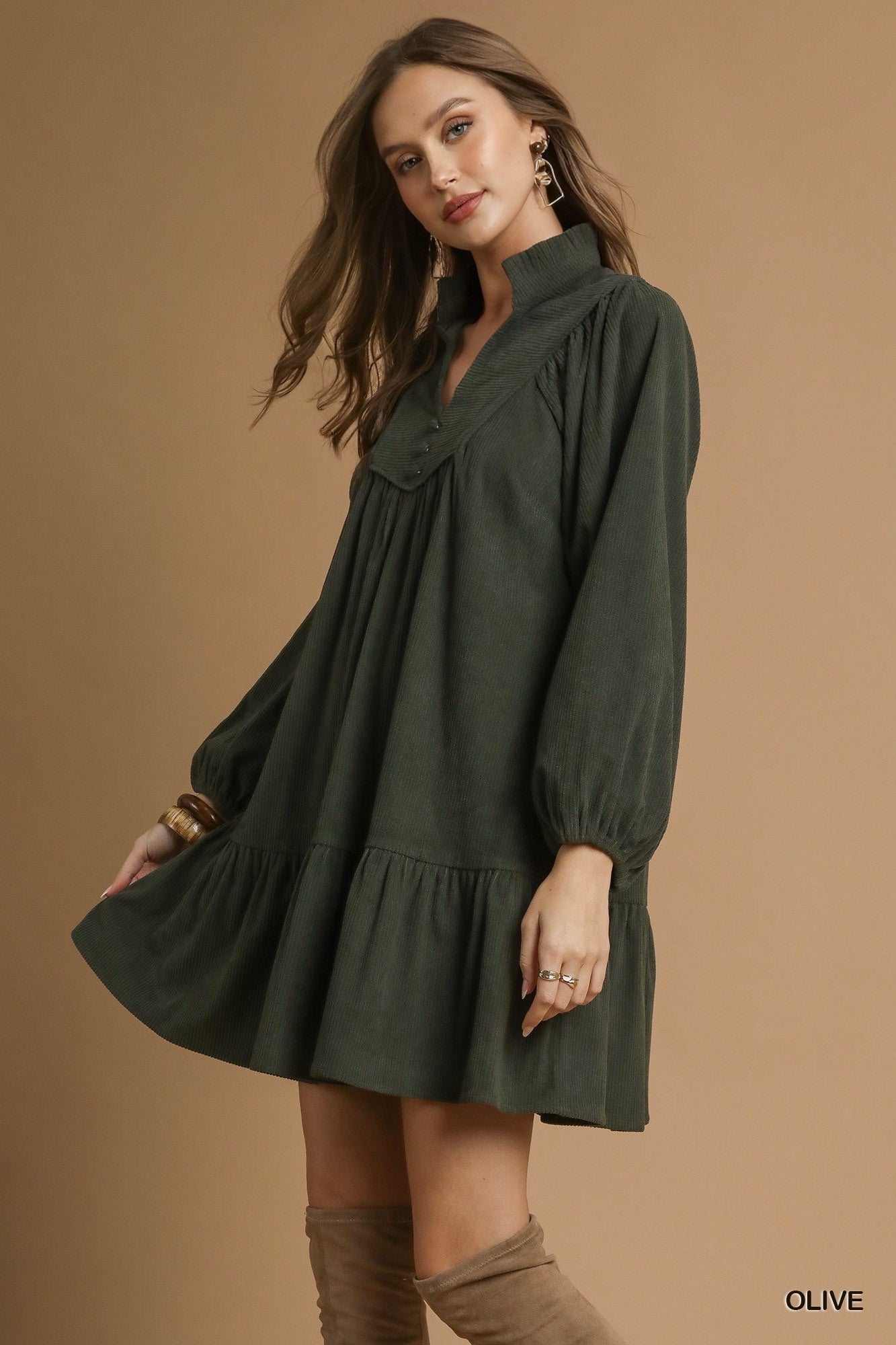 Jackie Corduroy Tiered Babydoll Dress