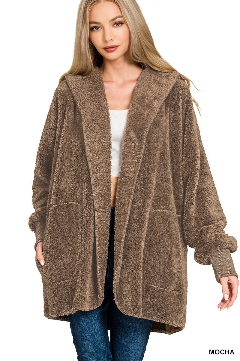 Cozy Hooded Faux Fur Jacket with Pockets