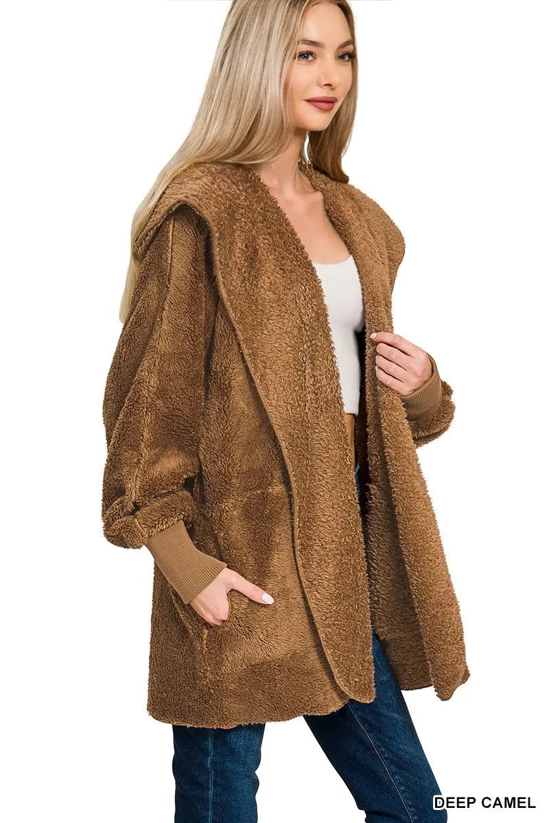 Cozy Hooded Faux Fur Jacket with Pockets