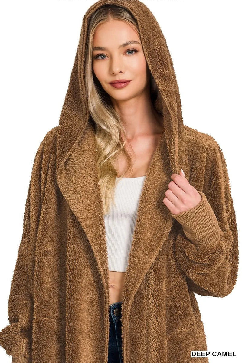 Cozy Hooded Faux Fur Jacket with Pockets