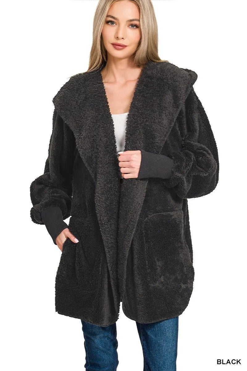 Cozy Hooded Faux Fur Jacket with Pockets