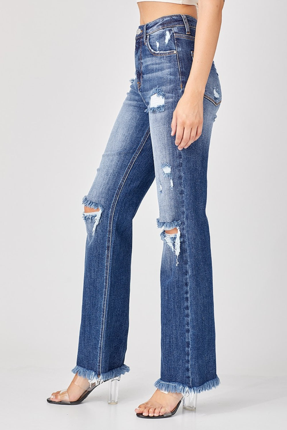 Ashley Risen Full Size Raw Hem Distressed Straight Jeans
