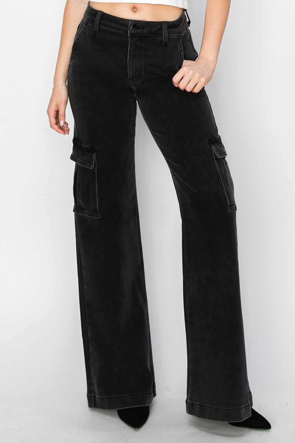 Macy Risen Full Size High Rise Wide Leg Cargo Jeans