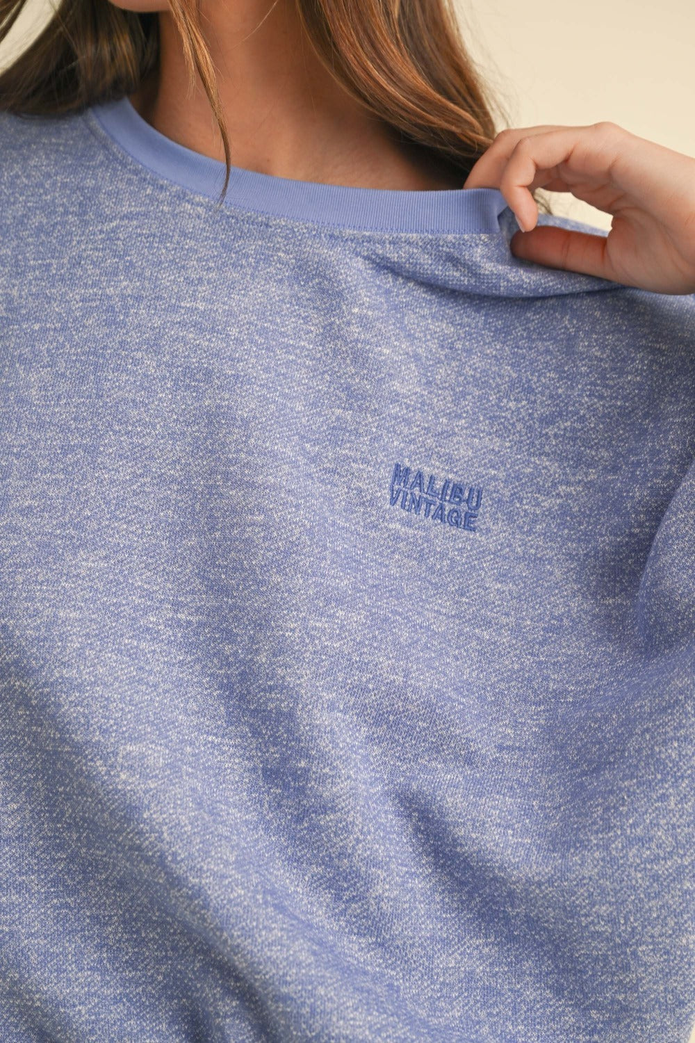 Riley Round Neck Letter Embroidery Crop Sweatshirt