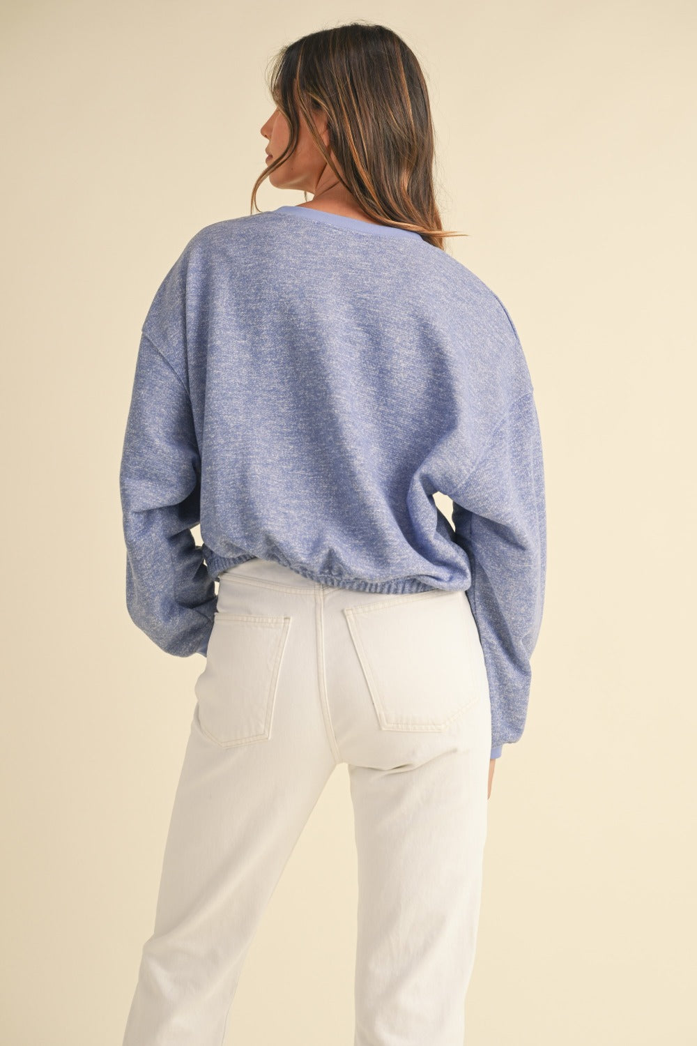Riley Round Neck Letter Embroidery Crop Sweatshirt