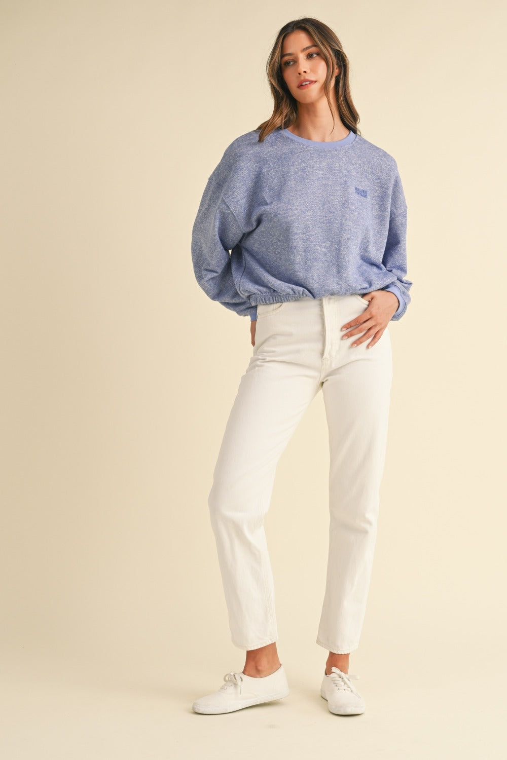 Riley Round Neck Letter Embroidery Crop Sweatshirt