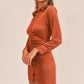 Pumpkin Picking Front Ruched Button-Down Skinny Mini Shirt Dress