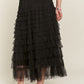 Elastic Waist Layered Mesh Midi Skirt