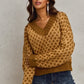 Color Block Textured Christmas Sweater V Neck Top
