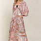 Printed V-Neck Batwing Sleeve Dress