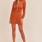 Pumpkin Picking Front Ruched Button-Down Skinny Mini Shirt Dress
