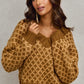 Color Block Textured Christmas Sweater V Neck Top