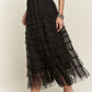 Elastic Waist Layered Mesh Midi Skirt