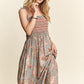 Smocked Printed Square Neck Tie Shoulder Cami Dress