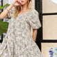 Floral Square Neck Puff Sleeve Dress