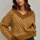Color Block Textured Christmas Sweater V Neck Top