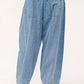 Elastic Back Pleated Baggy Jeans