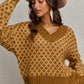 Color Block Textured Christmas Sweater V Neck Top