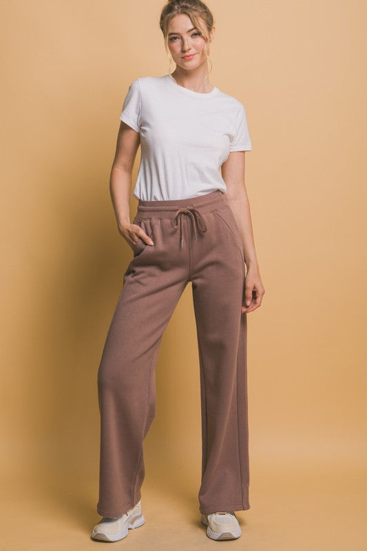 Drawstring Wide Leg Sweatpants with Pockets