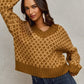 Color Block Textured Christmas Sweater V Neck Top