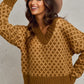 Color Block Textured Christmas Sweater V Neck Top