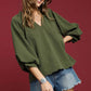 Luanne Textured Notched Balloon Sleeve Blouse Plus Size