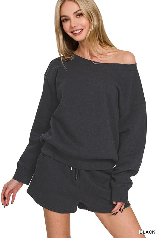 Fleece Boat Neck Sweatshirt and Shorts Set