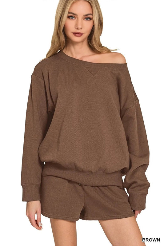 Fleece Boat Neck Sweatshirt and Shorts Set