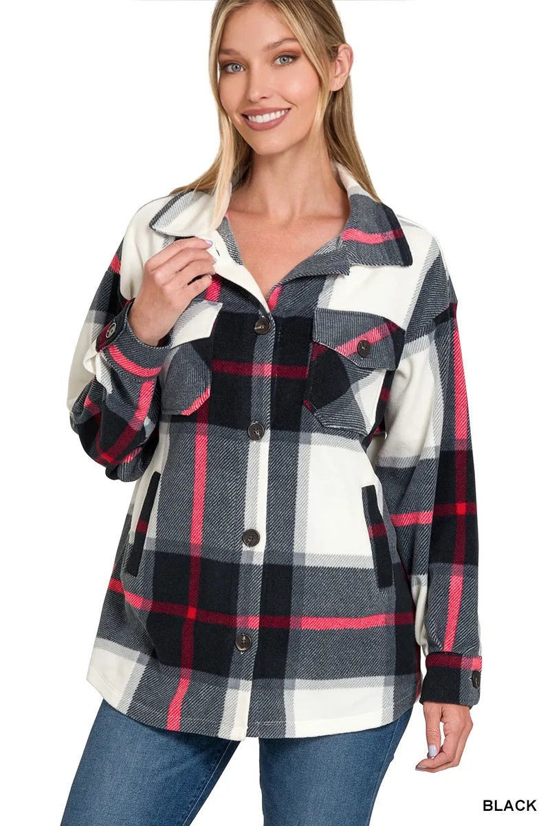 Keep Me Warm Oversized Plaid Fleece Shacket