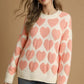 Heart Me Mix Heart Pattern Pearl Accent Sweater