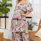 Layered Floral Off-Shoulder Short Sleeve Maxi Dress
