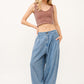 Elastic Back Pleated Baggy Jeans