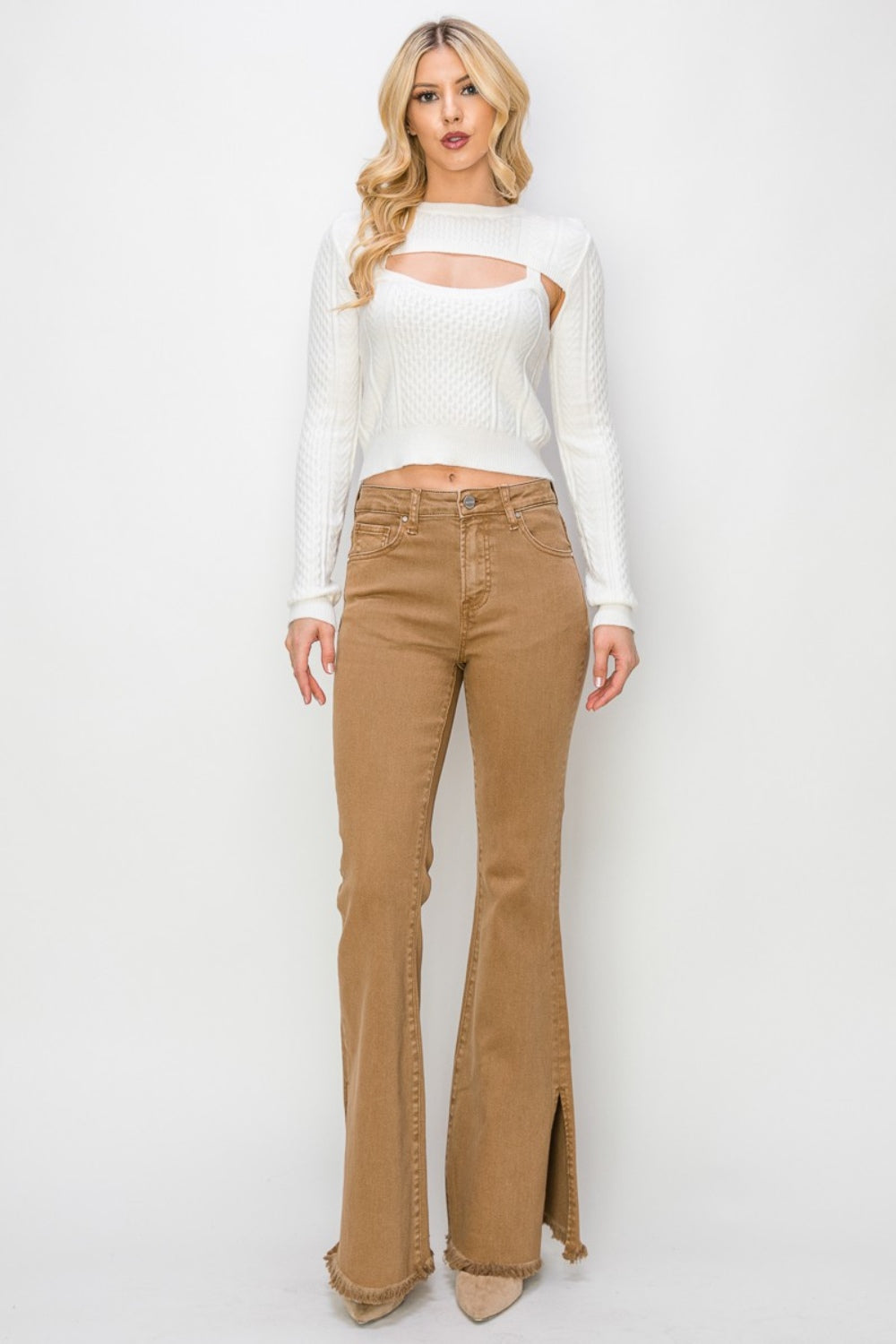 Flora Bailey Full Size High Waist Side Slit Flare Jeans
