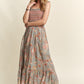 Smocked Printed Square Neck Tie Shoulder Cami Dress