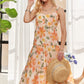 Smocked Back Floral Adjustable Strap Midi Dress