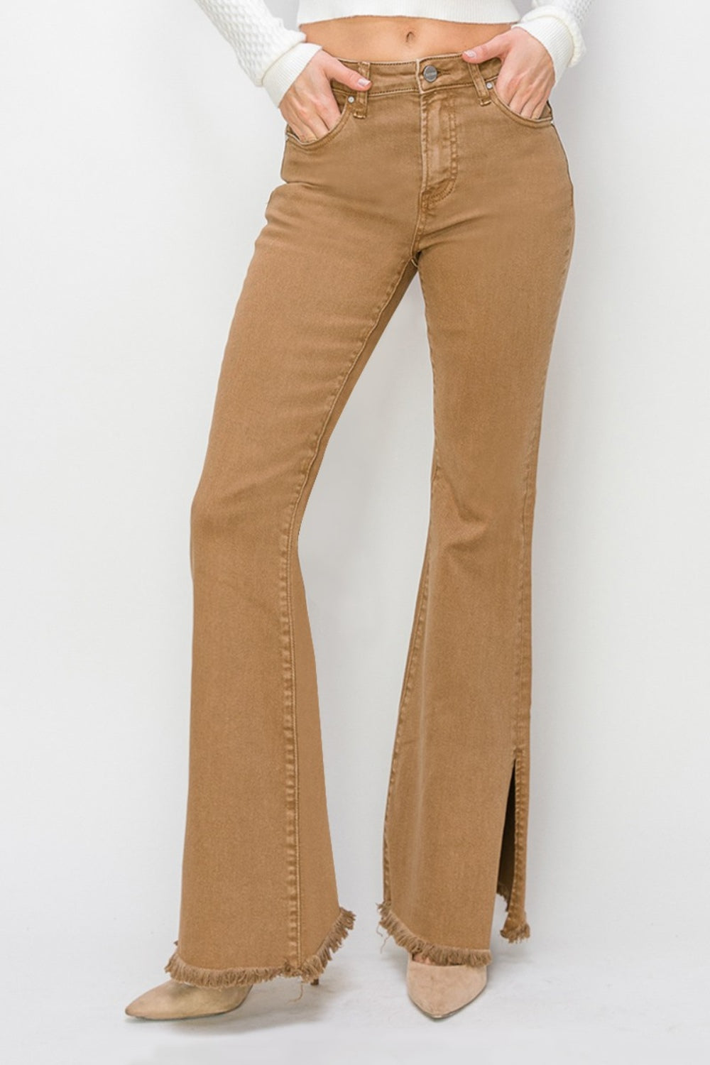 Flora Bailey Full Size High Waist Side Slit Flare Jeans