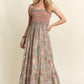 Smocked Printed Square Neck Tie Shoulder Cami Dress