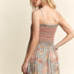 Smocked Printed Square Neck Tie Shoulder Cami Dress