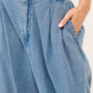 Elastic Back Pleated Baggy Jeans